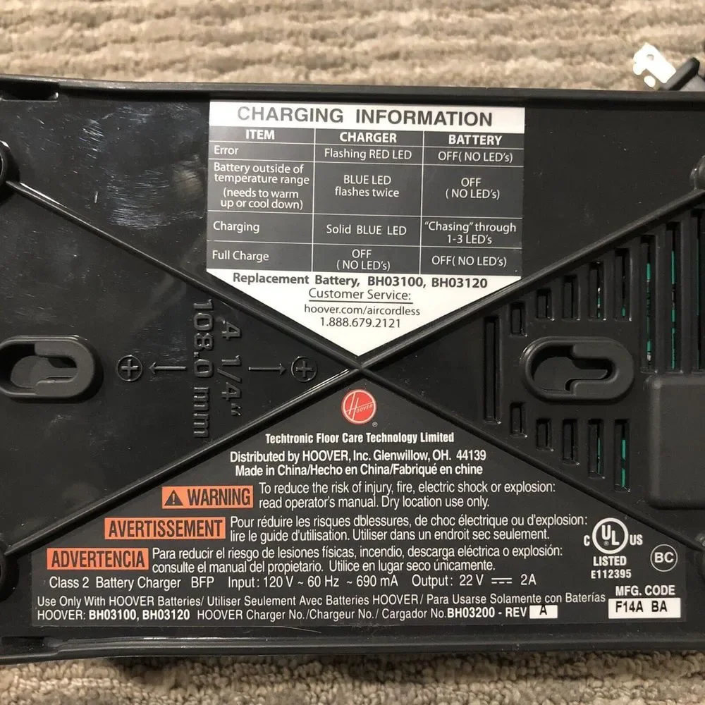 Hoover Charger BH03200 & 20V Lithium Life Battery BH03120 For Vacuum BH03100